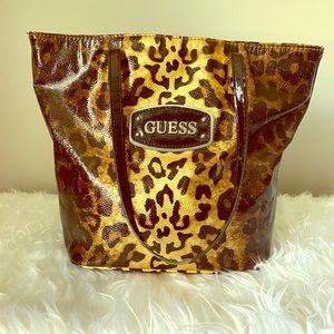 GUESS Black Leopard Print Handbag